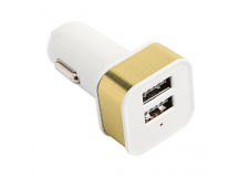 Автомобильное з/у   (2.1A - 2 USB) адаптер квадратный с цветной полосой (цвет бело-золотистый, в пакете)