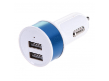 Автомобильное з/у   (2.1A - 2 USB) адаптер круглый с цветной полосой (цвет бело-голубой, в пакете)
