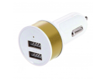 Автомобильное з/у   (2.1A - 2 USB) адаптер круглый с цветной полосой (цвет бело-золотистый, в пакете)