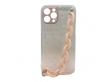 Чехол iPhone 12Pro Max Прозрачный Lux Бусы Розовый