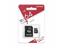Карта памяти MicroSD 64 Gb Smart Buy +SD адаптер (class 10)