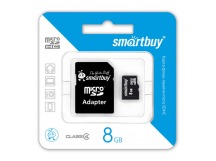 Карта памяти MicroSD 8 Gb Smart Buy +SD адаптер (class  4)