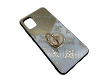 Чехол Samsung A02s (2020) Силикон пластик Цветок кольца держатель Белый