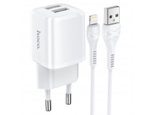 СЗУ с выходом USB Hoco N8 (2USB/2.4A/кабель Lightning) белое