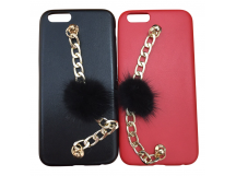 Чехол iPhone 7/8/SE (2020) кожа с цепочкой красный