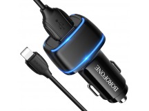 Адаптер Автомобильный Borofone BZ14 Max 2USB/5V/2.4A + кабель Apple lightning (black)
