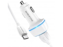 Адаптер Автомобильный Borofone BZ14 Max 2USB/5V/2.4A + кабель micro USB (white)