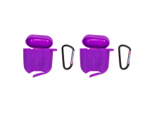 Чехол для наушников AirPods 2 резиновый с карабином ` (цвет фиолетовый, в пакетике)