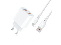                         Сетевое ЗУ USB Denmen DC02T + кабель Type-C (2USB/2.1A) белый*
