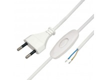 Шнур сетевой с выключателем, без розетки, кабель 2x0.5 мм², длина 1,8 метра, 2.5 A, белый "Rexant"