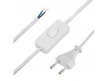 Шнур сетевой с выключателем, без розетки, кабель 2x0.75 мм², длина 1,8 метра, 2.5 A, белый "Rexant"