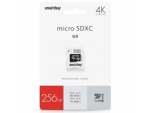 Карта флэш-памяти MicroSD 256 Гб Smart Buy +SD адаптер (class 10) PRO U3 (203579)