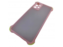                                     Чехол силикон-пластик Samsung A52 прозрачный с защитой по краям розовый/салатовый*