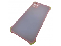                                     Чехол силикон-пластик Samsung A71 прозрачный с защитой по краям розовый/салатовый*