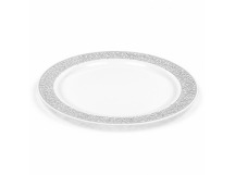 Тарелка кристалл пластик десертная D190мм (12шт) белая с серебряной ажур каймой Complement 1/20уп