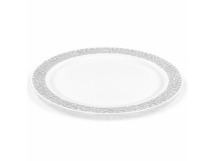 Тарелка кристалл пластик десертная D230мм (12шт) белая с серебряной ажур каймой Complement 1/20уп