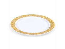 Тарелка кристалл пластик десертная D190мм (12шт) белая с золотой ажур каймой Complement 1/20уп