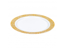 Тарелка кристалл пластик десертная D190мм (12шт) белая с золотой ажур каймой Complement 1/20уп