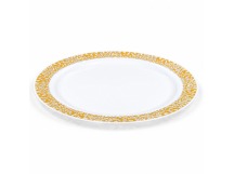 Тарелка кристалл пластик десертная D230мм (12шт) белая с золотой ажур каймой Complement 1/20уп