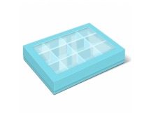 Коробка под 12 конфет 190*150*36мм прям/голубое дно + крышка с окном с вклад 1/5/100шт