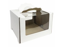Коробка под торт 210*210*140мм квад/белая склад без ламин, панорамным окном, с ручками 1/5/20шт