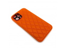 Чехол iPhone 12 Pro Кожа Premium Ромб Оранжевый