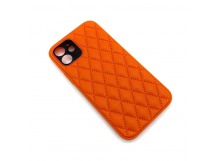 Чехол iPhone 12 Кожа Premium Ромб Оранжевый