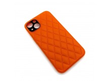 Чехол iPhone 13 Кожа Premium Ромб Оранжевый