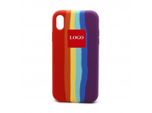 Чехол Silicone Case с лого для Apple iPhone XR (полная защита) (Rainbow001) красно фиолетовый