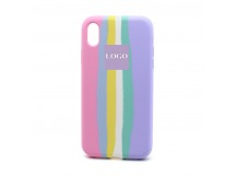 Чехол Silicone Case с лого для Apple iPhone XR (полная защита) (Rainbow002) розово сиреневый
