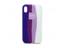 Чехол Silicone Case с лого для Apple iPhone XR (полная защита) (Rainbow030) фиолетово белый