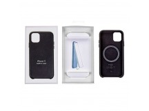 Чехол - накладка  для iPhone 12 Pro Max  - пластиковый + экокожа Leather Case с поддержкой Magsafe (цвет черный, в коробочке)