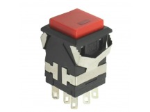 Кнопка без фиксации квадратная KD2-22 off-(on), 8 контактов, 3A, 250V (красный)