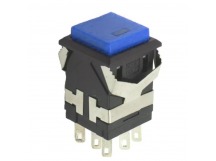 Кнопка без фиксации квадратная KD2-22 off-(on), 8 контактов, 3A, 250V (синий)