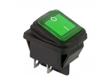 Переключатель широкий с подсветкой KCD2-501/4PN on-off, 4 контакта, 6A,12V (зелёный)