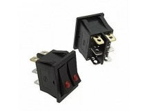 Переключатель двойной с подсветкой KCD4-202/MN on-off 6 конт. 15А, 250В (чёрный, индикатор красный)