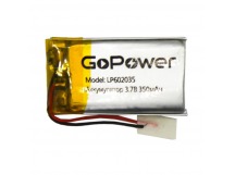 Аккумулятор Li-Pol LP602035 PK1 3.7V 350mAh  (толщ.6,0мм, шир.20мм, дл.35мм) "GoPower"