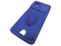                                     Чехол силиконовый Samsung A12 с карманом для визитки+кольцо+защита на камеру синий*