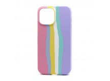 Чехол-накладка Silicone Case с лого для Apple iPhone 13 Pro (полн защита) (Rainbow002) розово-сирен