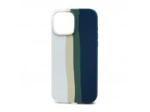 Чехол-накладка Silicone Case с лого для Apple iPhone 13 Pro (полная защита) (Rainbow007) бело синий