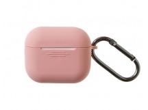 Бокс для наушников AirPods 3  силиконовый с карабином Silicone Case (цвет розовый, в коробочке)