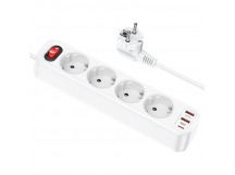 Сетевой фильтр HOCO NS1, 4 гнезда ,2 USB, PD, 1,8м 4000W (белый) выключатель,заземление