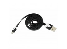 USB кабель шт.USB (A) - шт.Lightning 1,0м плоский шнур, черный "Rexant"