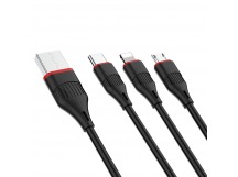 USB кабель 3в1 (Lightning, microUSB, Type-C) 1,0м, черный BX17 "Borofone"