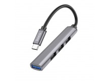 USB-концентратор HOCO HB26, 4 гнезда, 3 USB 2.0 выхода, 1 USB 3.0 выход, кабель Type-C, серый