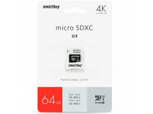 Карта памяти MicroSD 64GB Smart Buy Сlass 10 Pro UHS-I U3 (60/95 Mb/s) + SD адаптер