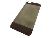                             Чехол пластиковый iPhone 6 Plus комбинированный кожа ткань коричневый*