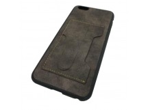                             Чехол силиконовый iPhone 6 Plus под кожу с подставкой и карманом для визитки коричневый*