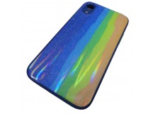                                 Чехол силикон-пластик iPhone XR блестящий радуга синий*