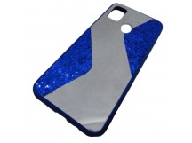                                 Чехол силиконовый Samsung M21 с блестками и зеркалом синий*